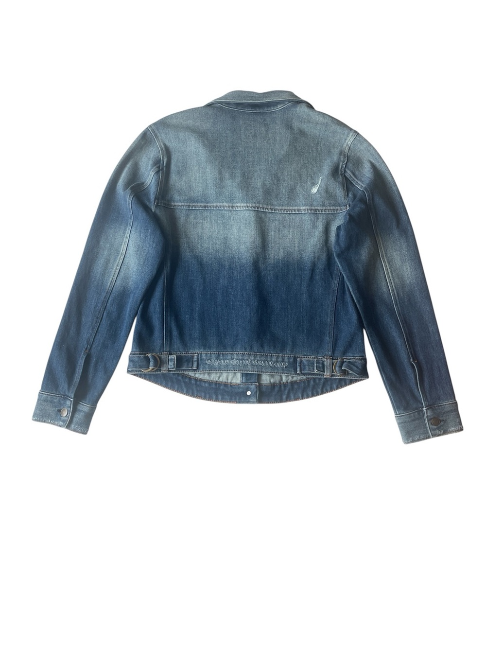Evereve Jean Denim Buckle Distressed Jacket Size L - Picture 3 of 14